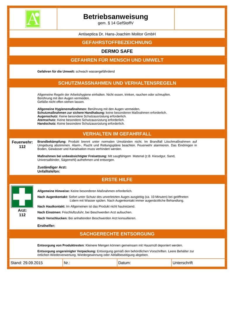 Dermo Safe Operator Manual