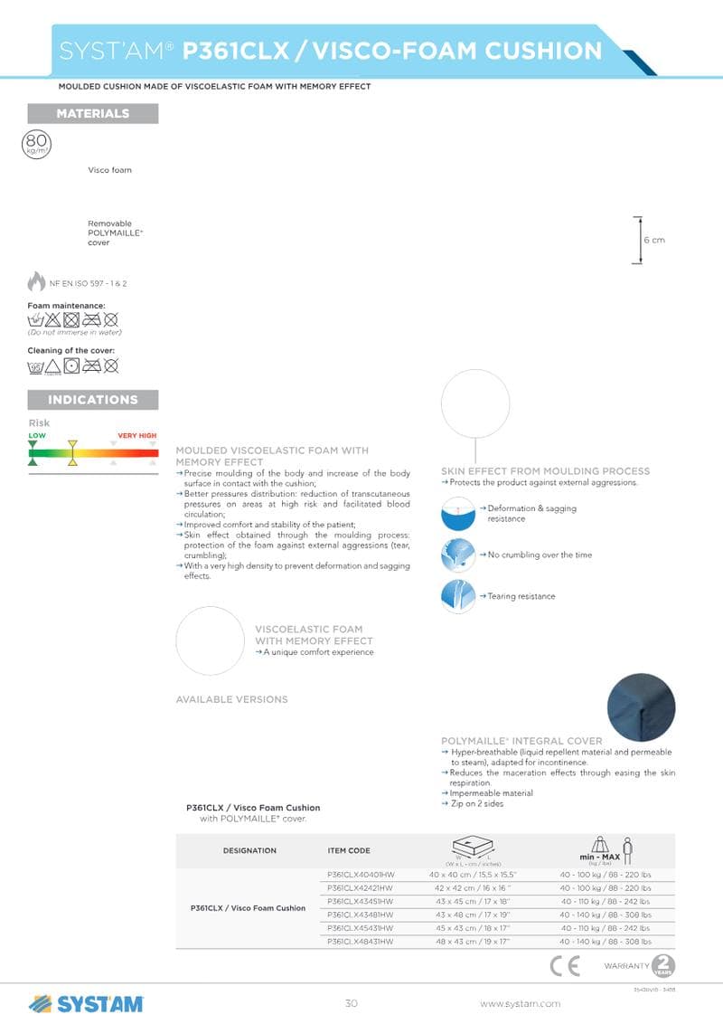 Visco-Foam Cushion Spec Sheet