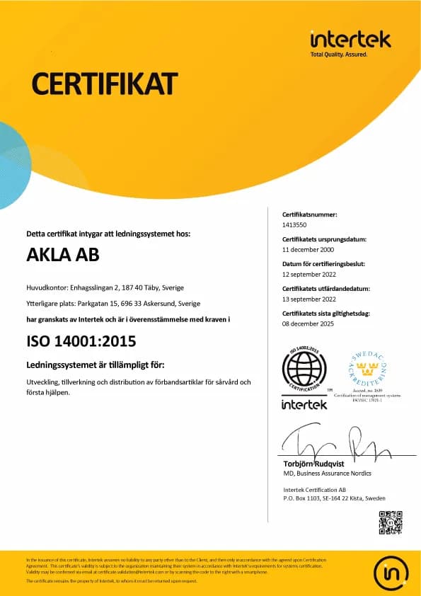 ISO 14001:2015 certificate (Intertek), environmental management
