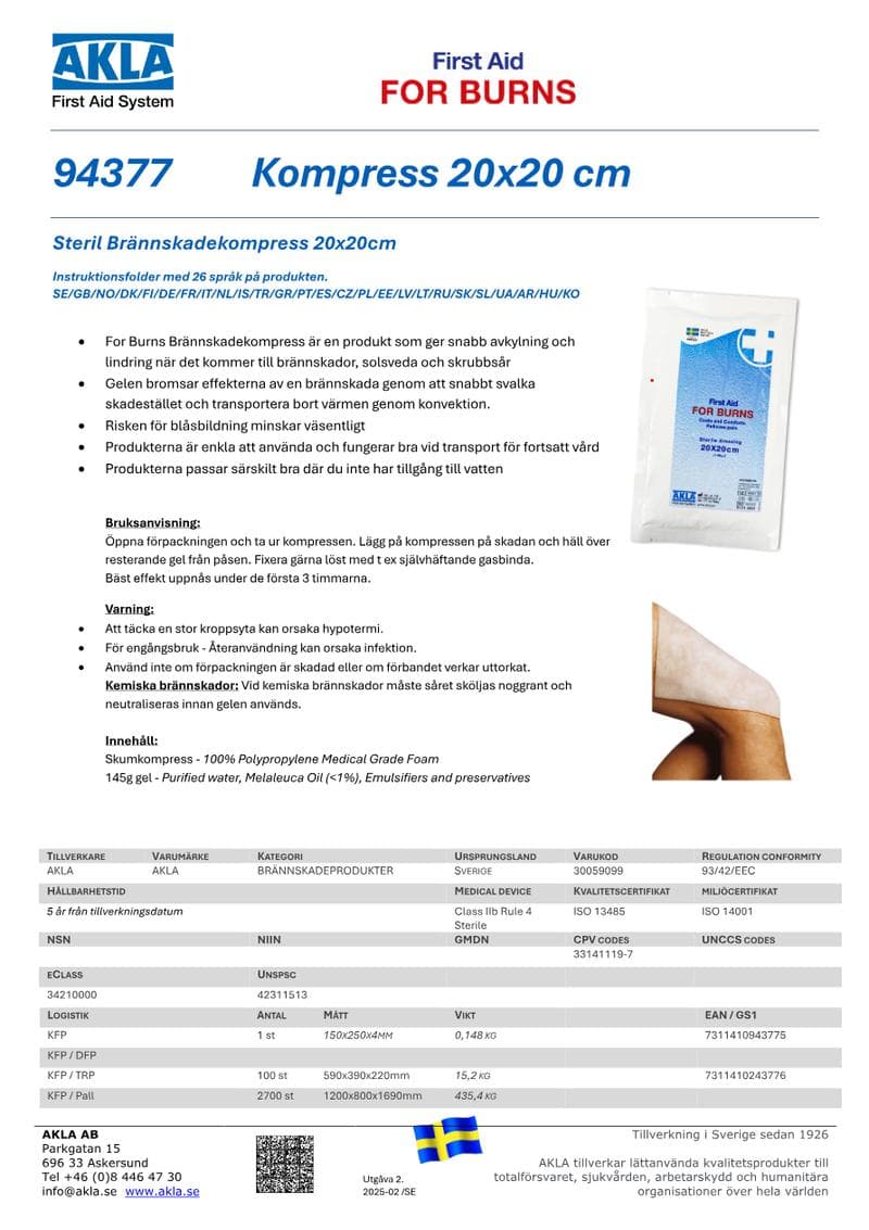 Burn Dressing 20x20cm (94377) datasheet