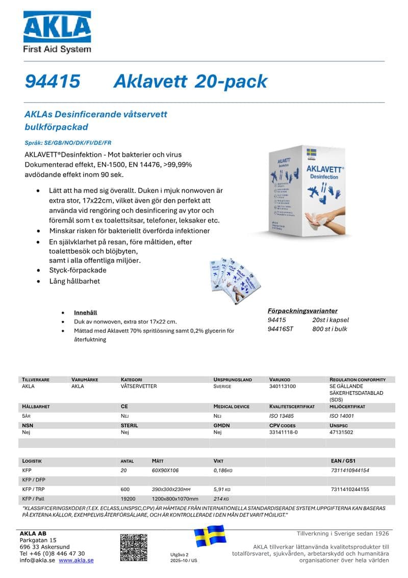 AKLAVETT 20-pack (94415) datasheet