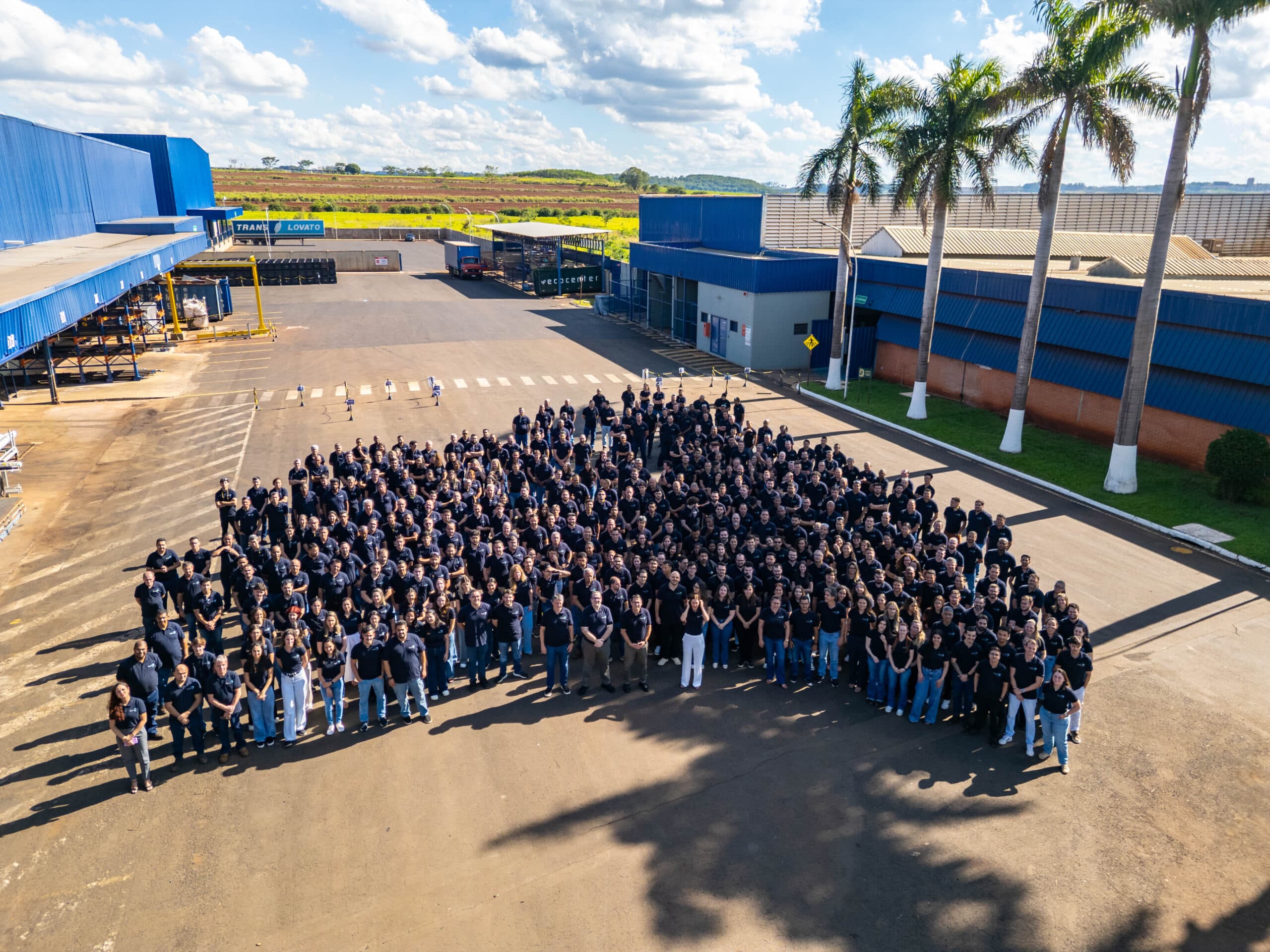 Aerial view of the Alliage team gathered at the company campus