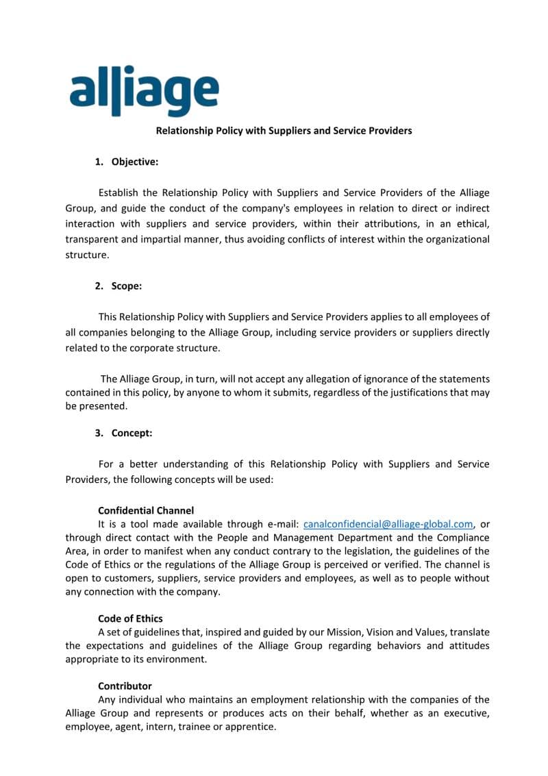 Relationship Policy with Suppliers and Service Providers