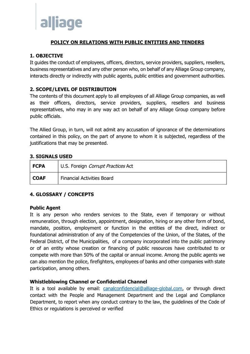 Policy on Relations with Public Entities and Tenders