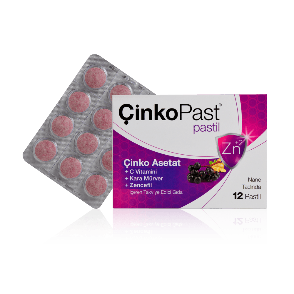 Çinkopast Pastil Nane Tadında Çinko Asetat, C Vitamini, Kara Mürver, Zencefil