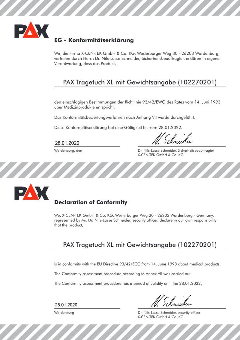 CE Declaration of Conformity: PAX Carry Sheet XL