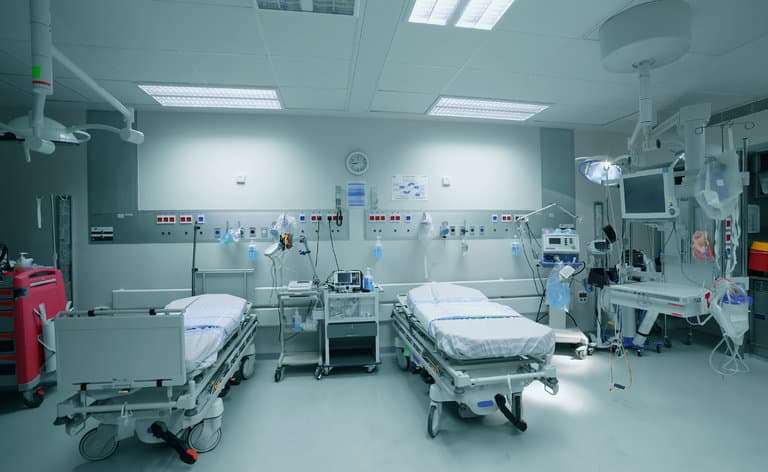 Hospital ward equipped with AGK medical gas bedhead units and pipeline outlets in situ