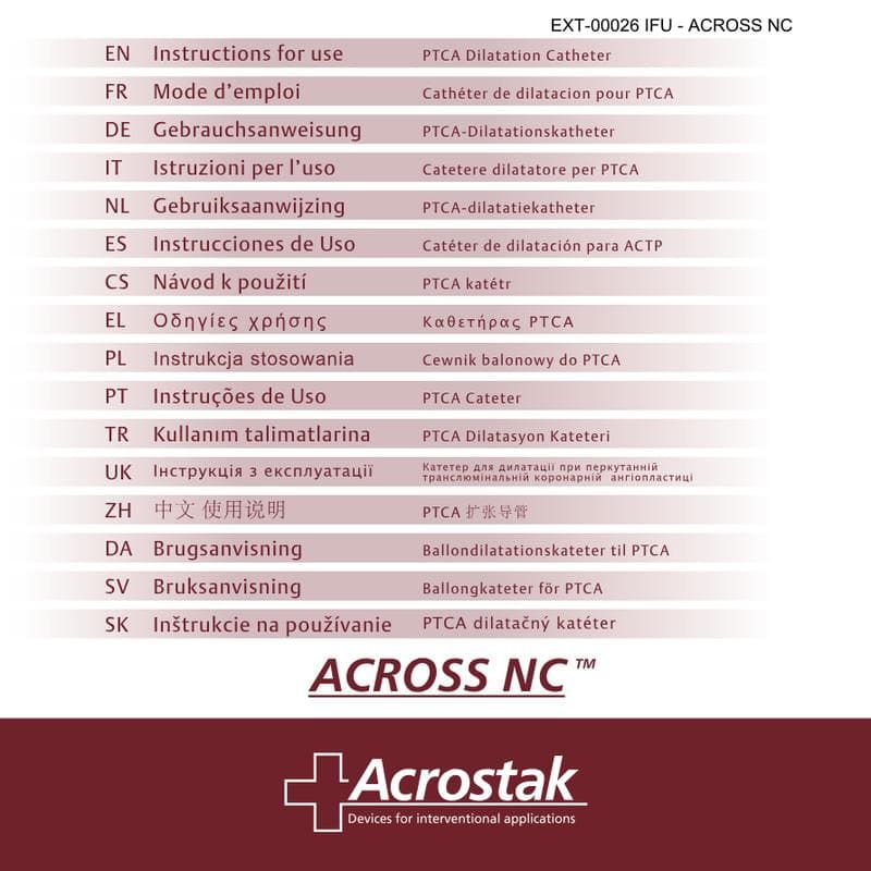 Instructions For Use: Across NC Non-compliant Balloon