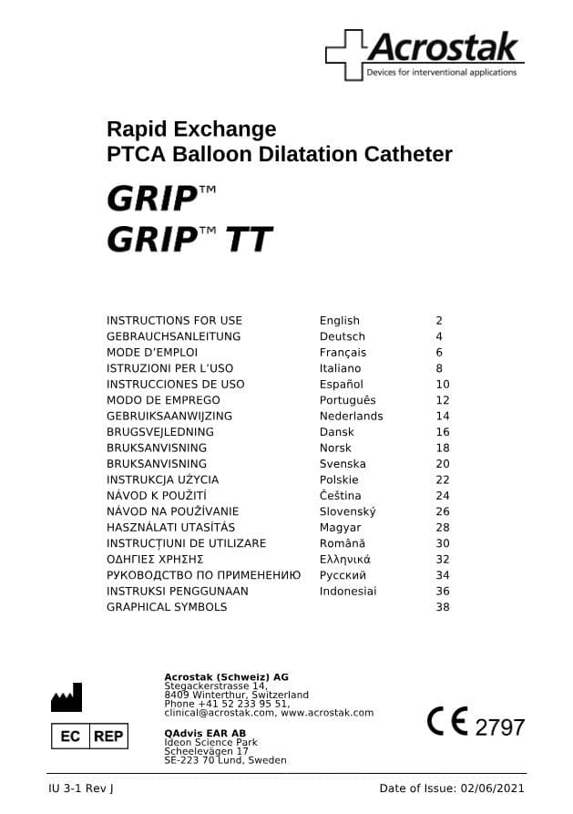 Instructions For Use: Grip / Grip TT Specialty Balloon