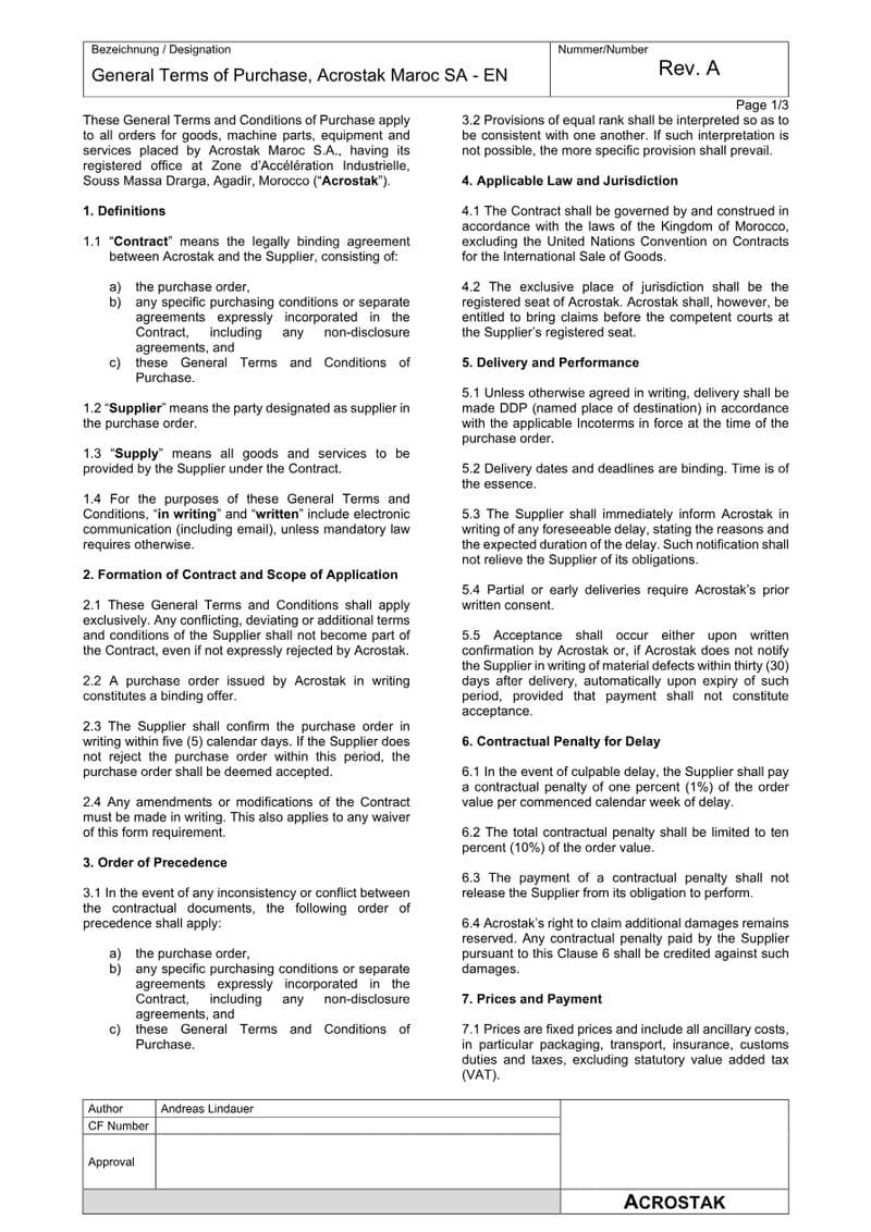 Acrostak Maroc SA: General Terms & Conditions of Purchase (EN)
