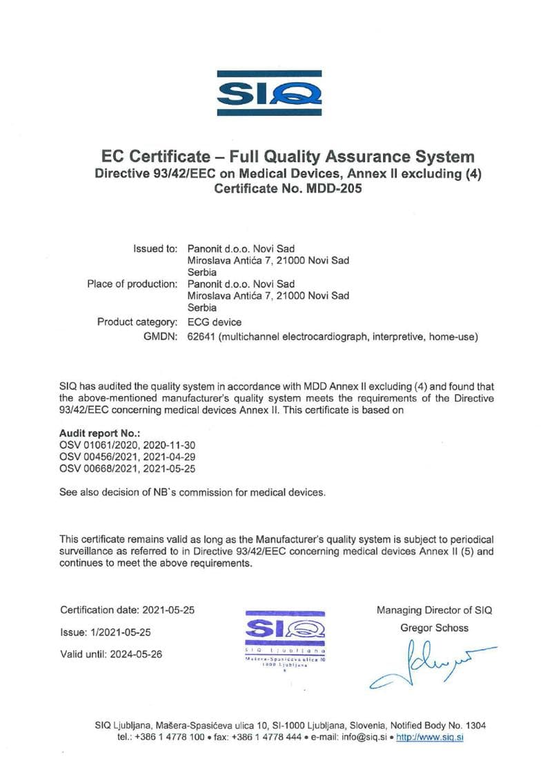 ECG Device CE Certificate