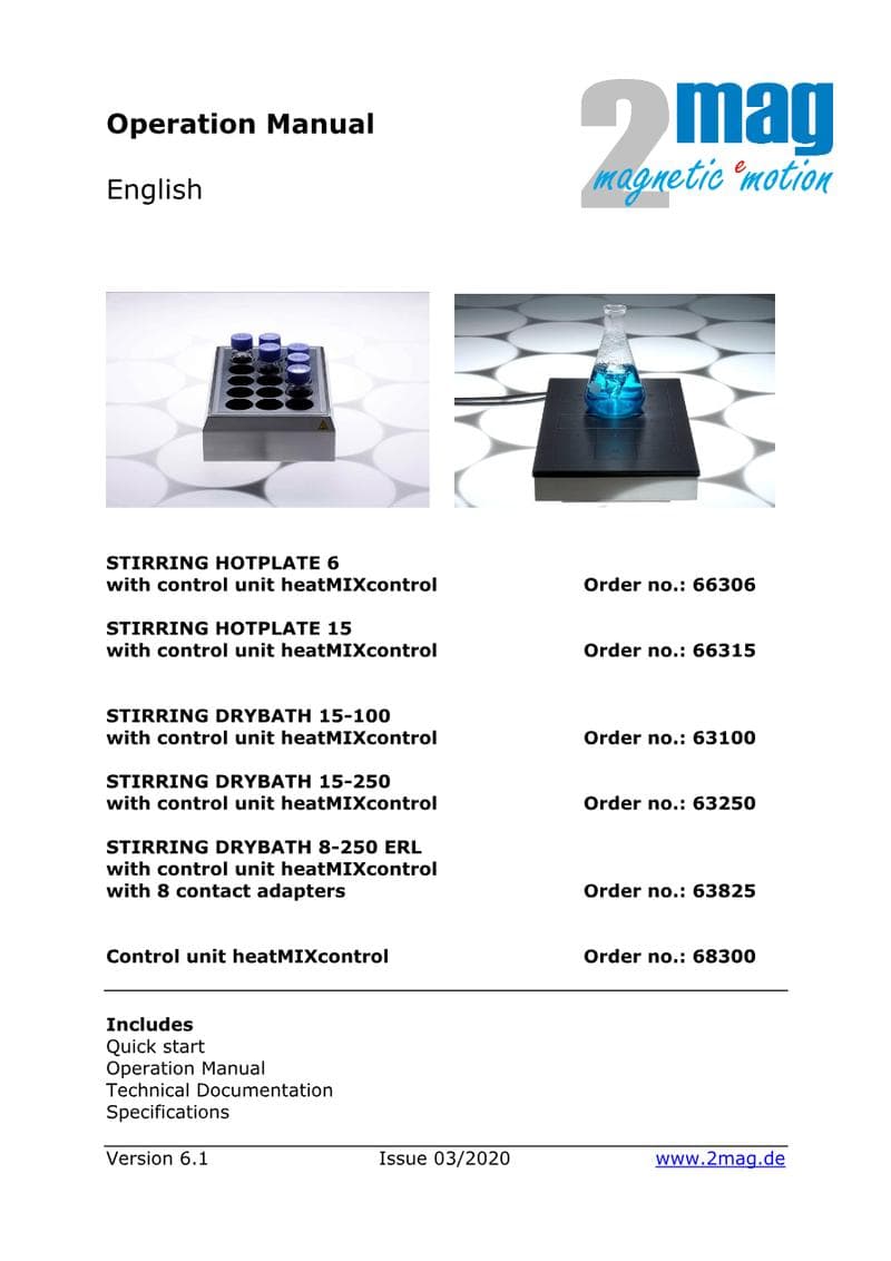 2mag STIRRING DRYBATH / HOTPLATE incl. heatMIXcontrol Operator Manual V6.1 (EN)