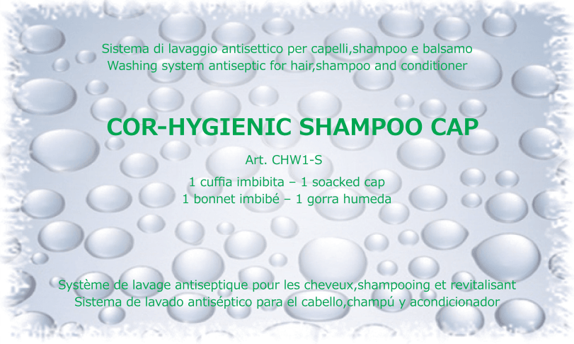 Shows the label graphic for the CHW1-S Shampoo Cap variant of the CHW series, providing product line diversity.