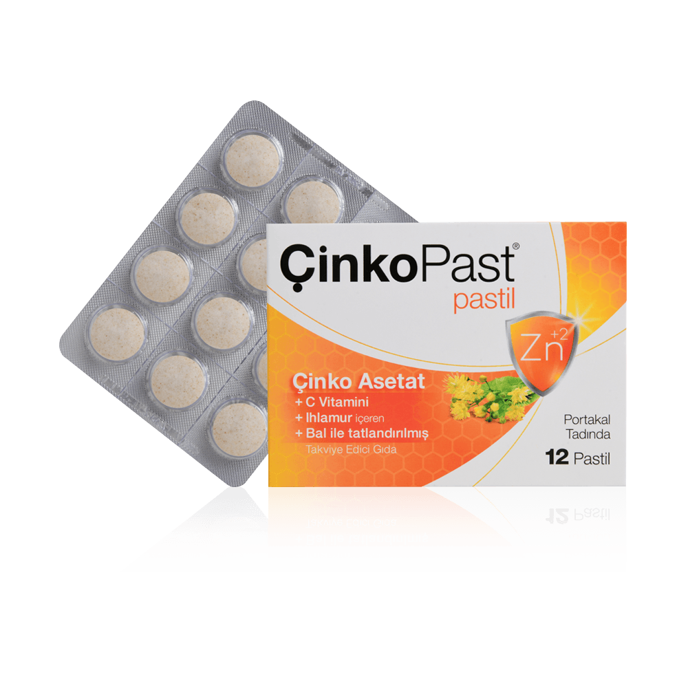 Çinkopast Pastil Portakal Tadında Çinko Asetat, C Vitamini, Ihlamur, Bal İle Tatlandırılmış