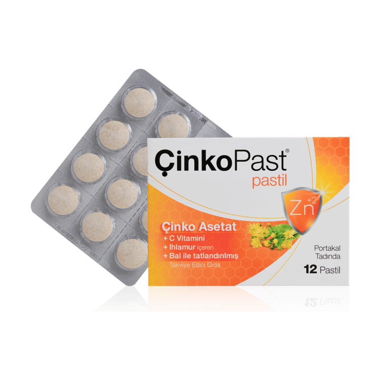 Çinkopast Pastil Portakal Tadında Çinko Asetat, C Vitamini, Ihlamur, Bal İle Tatlandırılmış